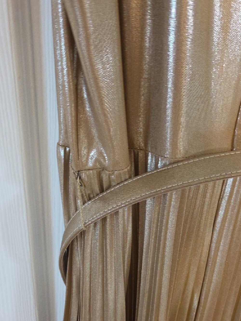 Ralph Lauren Metallic Gold Pleated Maxi Dress - Picture 7 of 8